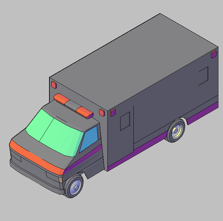 Bloque Autocad Vista de Ambulancia Bibliot. 2D-3D en 3D
